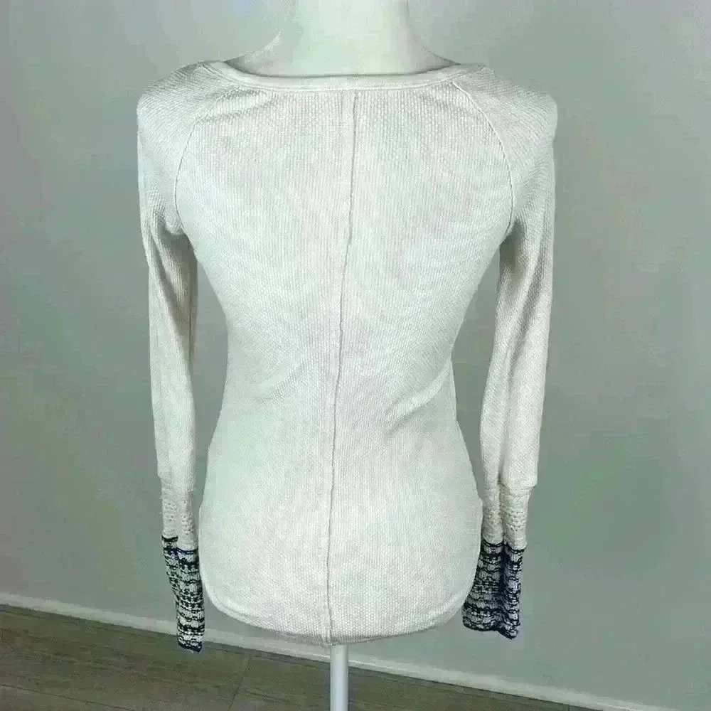 Free People White & Blue Button Top Size S